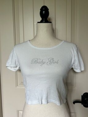 Pacsun White Baby Girl Rhinestone Crop Top Baby Tee